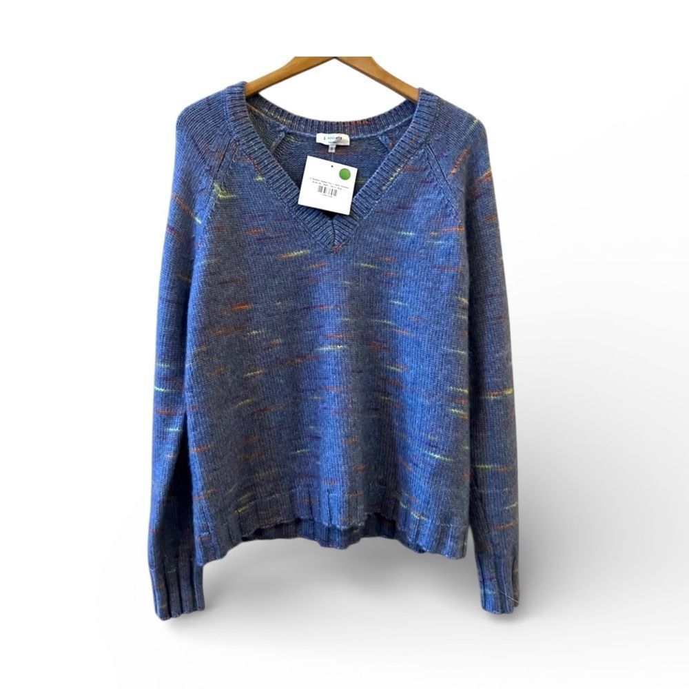 J. Society V-neck Sweater Size L Blue Speckled Colors Wool/Nylon NWT